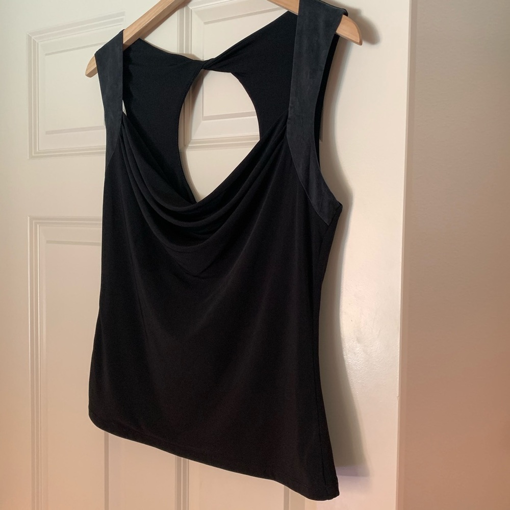 Dressy black draped cowl neck top